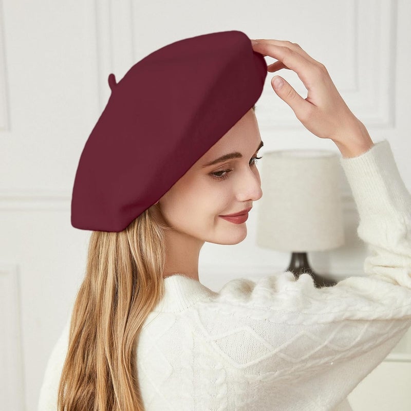 recapitula XXL 100% Wool French White Beret Hats for Women Man Painter hat Classic Painter's Hat Girl Solid Color Classic - Image 3